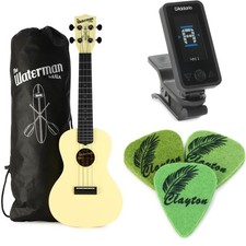 Kala The Waterman Concert Ukulele Essentials Bundle - Starlight Yellow, Glow in