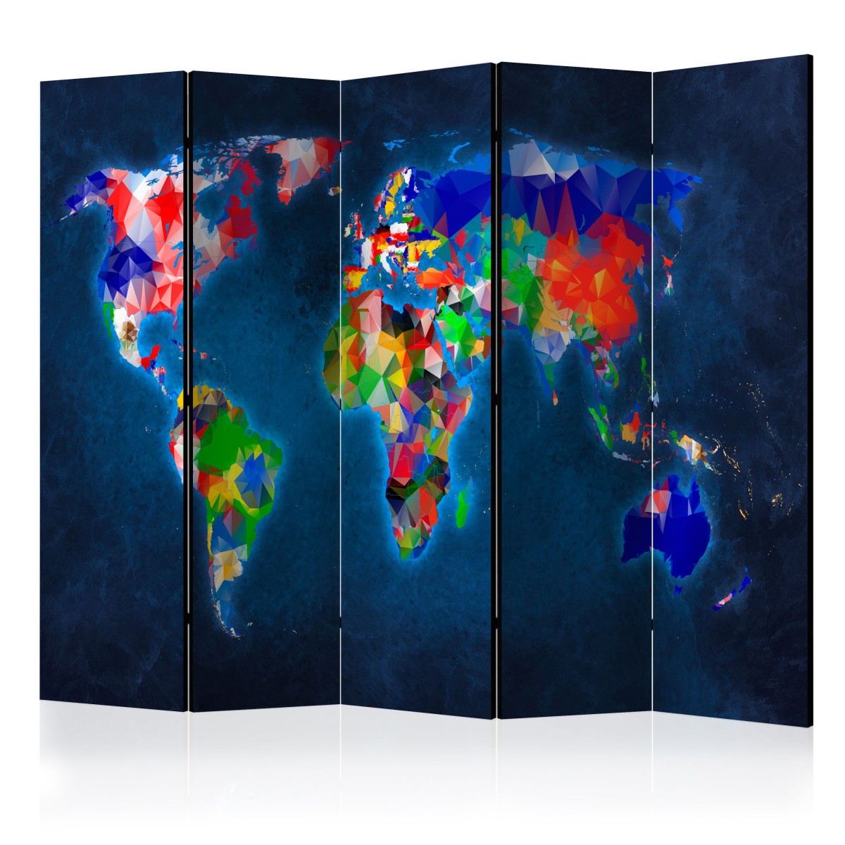 Paravent 5 volets Colorful Map 172x225cm en bois de sapin pour séparation de pièce