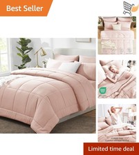 Full Size Pink Comforter Set 7 Pieces All Season Bedding Quilt Pillowcases