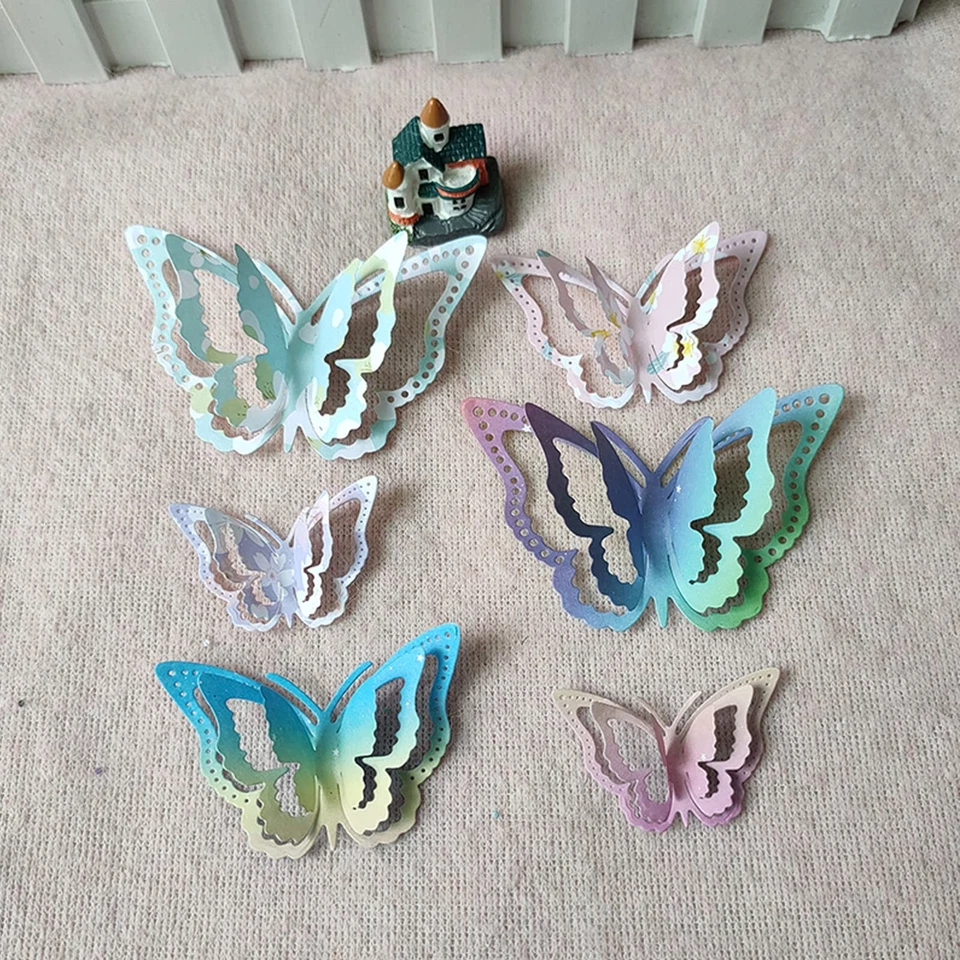 3 fustelle in metallo 3D a forma di farfalla con motivo a farfalla per fai d - Immagine 4 di 4