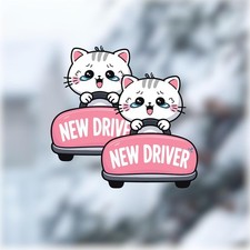 2 Pack Student Driver Magnet with Cute Crying Cat Design, 2.0" x 2.4" Please Be