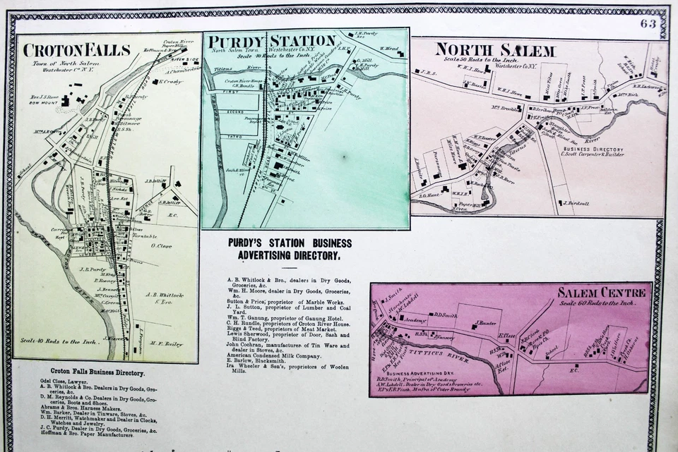 PÁGINA MAPA CERVEZAS ELLIS & SOULE ATLAS CIUDAD NORTE SALEM WESTCHESTER NUEVA YORK 1868 Foto 3 de 3