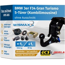 ANHÄNGERKUPPLUNG v. abnehmbar passt für BMW 3er F34 Gran Turismo 13-14 +7pol ECS