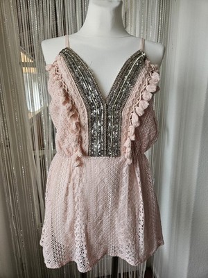 BOHO Top mit 3D Spitze und Pailletten