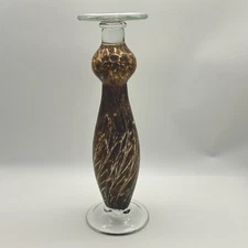 Art Glass Giraffe print tall candlestick 13" Murano style candleholder