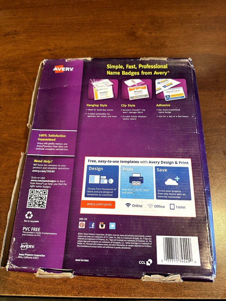 Avery ID Badge Holders Clear 100/Box (74549) 538165 eBay