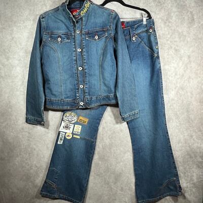Vintage Ecko Red Jacket Jeans Set Womens XL/15 Blue Dark Wash Denim 90s Y2K
