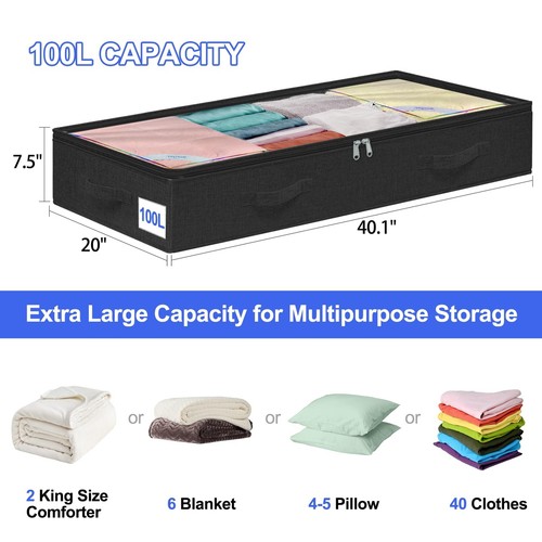 Extra Large Under Bed Storage Containers Bins 7.5 Inch Tall 6pcs 100l Underbed C - Picture 4 of 6