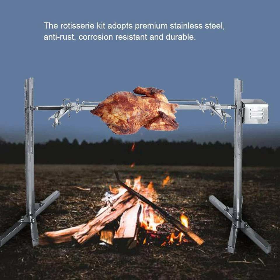 90 Lbs BBQ Rotisserie Grill Spit Roaster Tripod 15W Motor Stainless Lamb Skewer - Image 2 of 4
