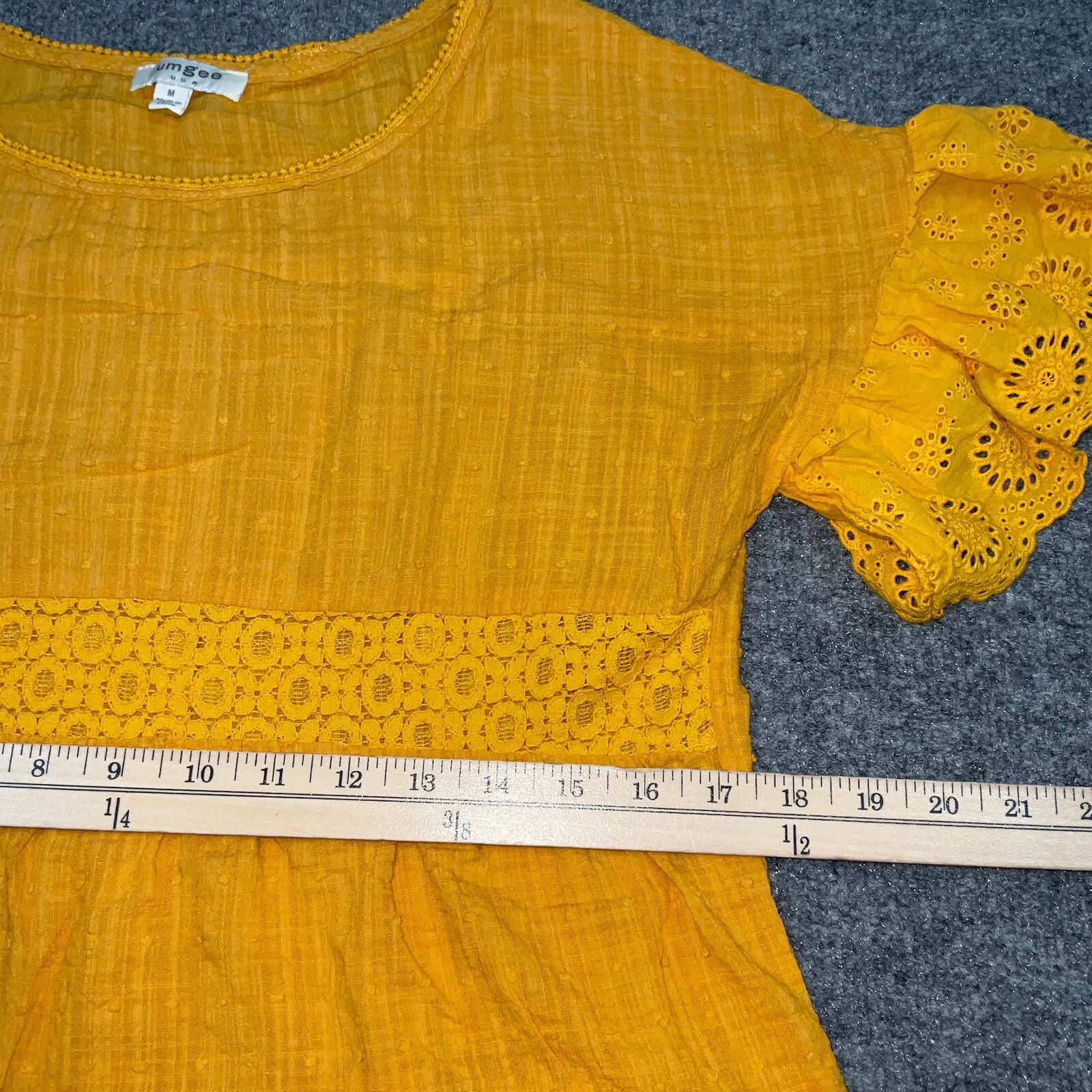 VETEMENTS Abito Umgee donna taglia M giallo maniche corte volant pizzo accenti