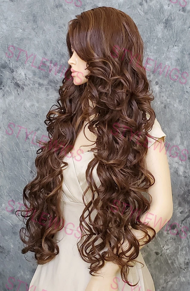 Blonde/Brown/Auburn Extra Long Loose Curly Lace Front Human Hair Blend Wig EVEZ - Image 2 of 4