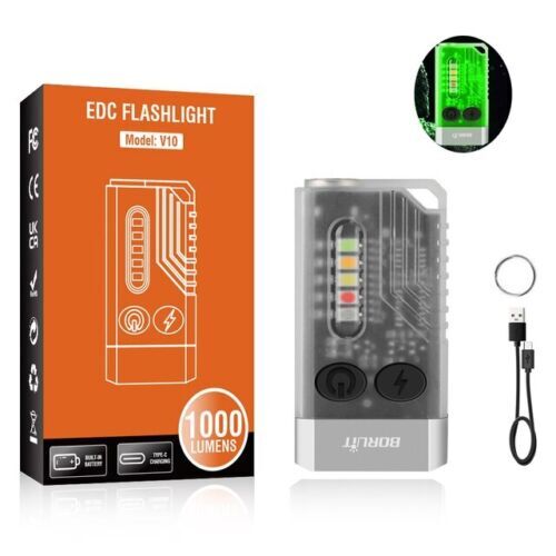 BORUiT V10 LED Keychain EDC Flashlight Type-C Rechargeable V3 Torch Work Light - Picture 16 of 44