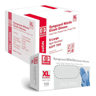 Synguard Nitrile Exam Gloves 10 bxs/case X-Large each box of 100 gloves