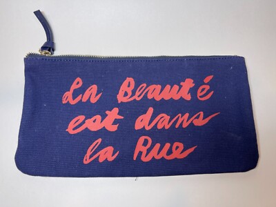 Clare V x Sephora Collection Agnes Blue Cotton Cosmetic Pouch Zipper Clutch New
