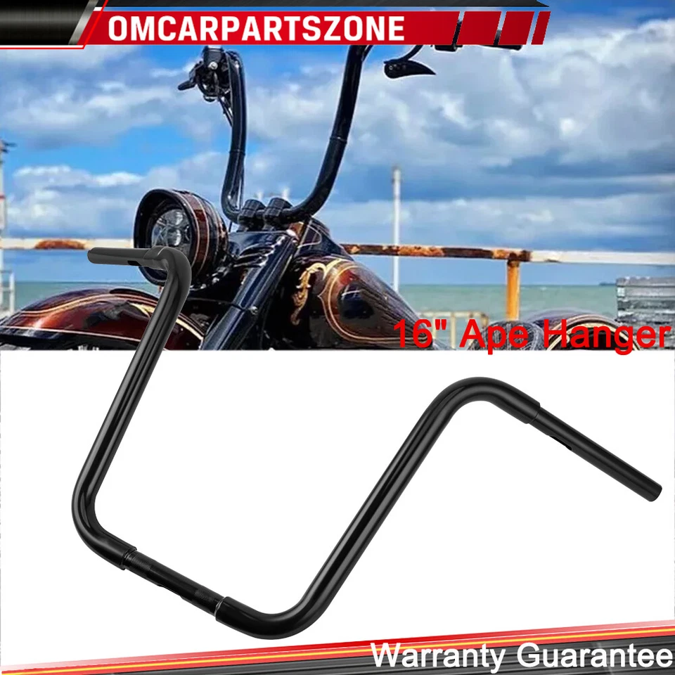 Black 14" Rise 1-1/4" Ape Hanger Bar Handlebar Fit For Harley FLST Sportster XL  - Image 2 of 4