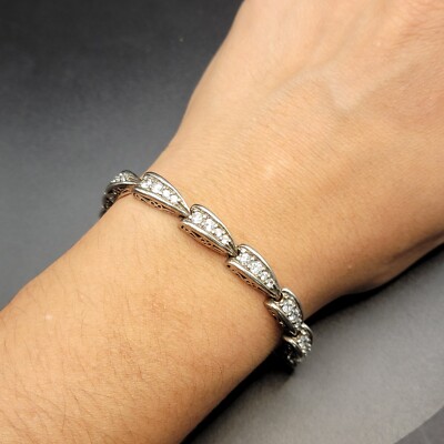VTG Ross Simons 925 Stainless Steel White Round Cubic Zirconia Tennis Bracelet 