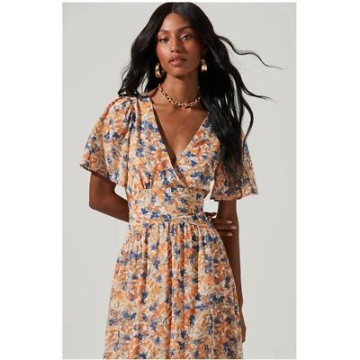 knee length dresses for ladies Nuichan Women's Chiffon Maxi Dress, Long Sleeve Floral Dress in Green main image 0