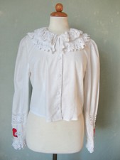 Hess Frackmann  Trachtenbluse Bluse Trachten weiss mit Herz Motiv Spitze Gr 38 M