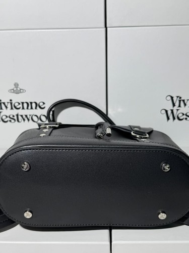 Vivienne Westwood Backpack Black Leather Small Drawstring Orb Metal Logo - Picture 3 of 6