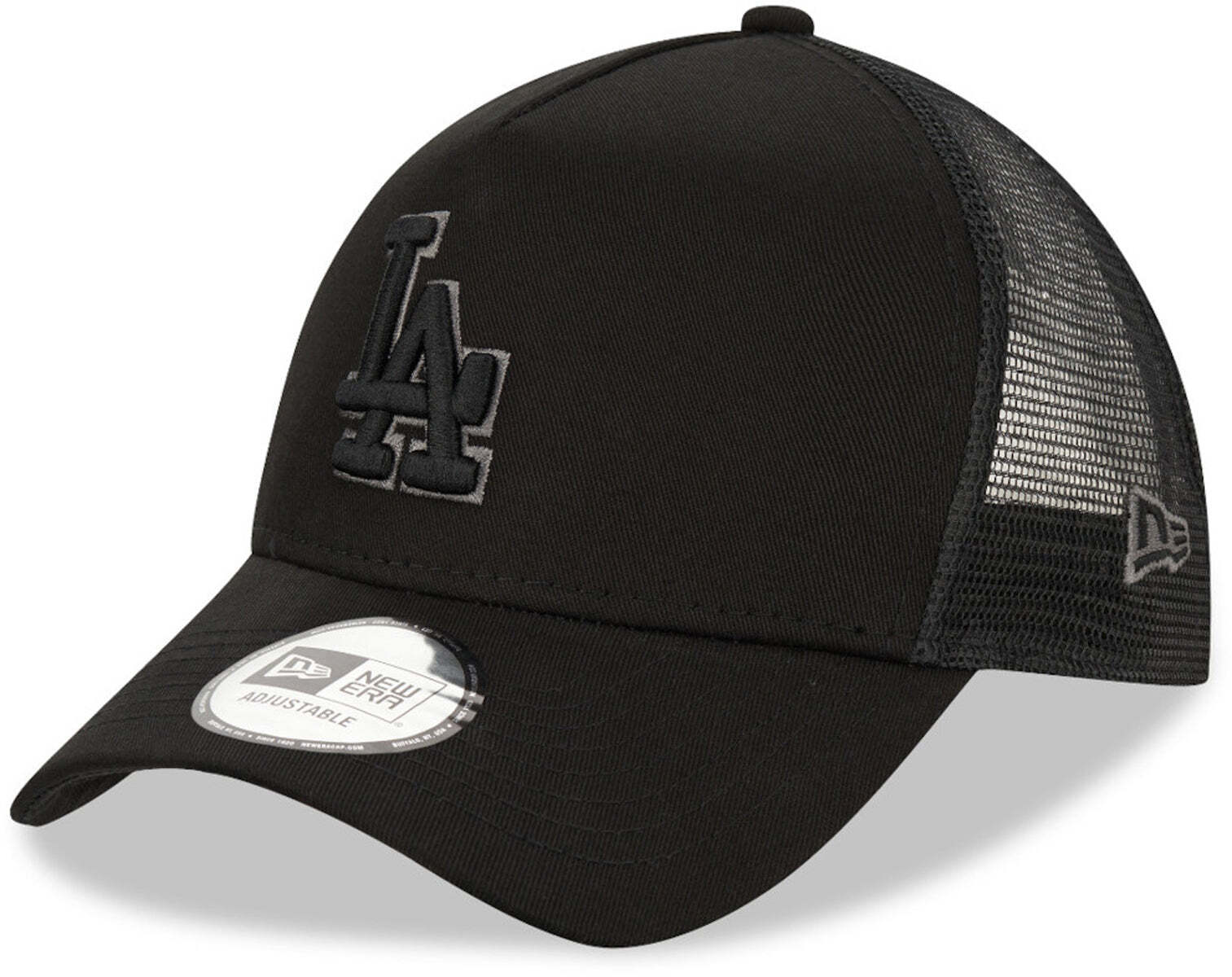 Los Angeles Dodgers New Era All Black A-Frame Trucker Cap