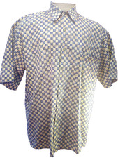 Pierre Cardin Shirt Mens Large Blue Tan Checkered Button Up Short Sleeves VTG