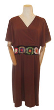 Brown Dress Size XL Size 12 V-Neck Colorful Waist Patchwork Chocolate Brown
