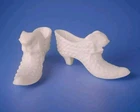 Cat Head Pair Of Fenton Hobnail Milk White Glass Shoe Boot Slipper Vintage