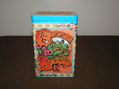 VINTAGE KITCHEN 7'' HIGH MADE IN ENGLAND COFFEE BEANS TIN CONTAINER *EMPTY*