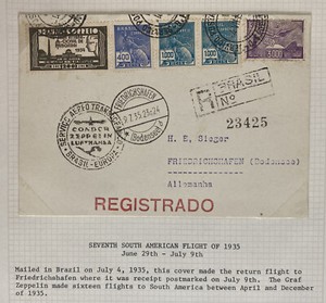 1935 Brazil Graf Zeppelin LZ 127 Condor Seventh Flight Airmail Cover to Germany