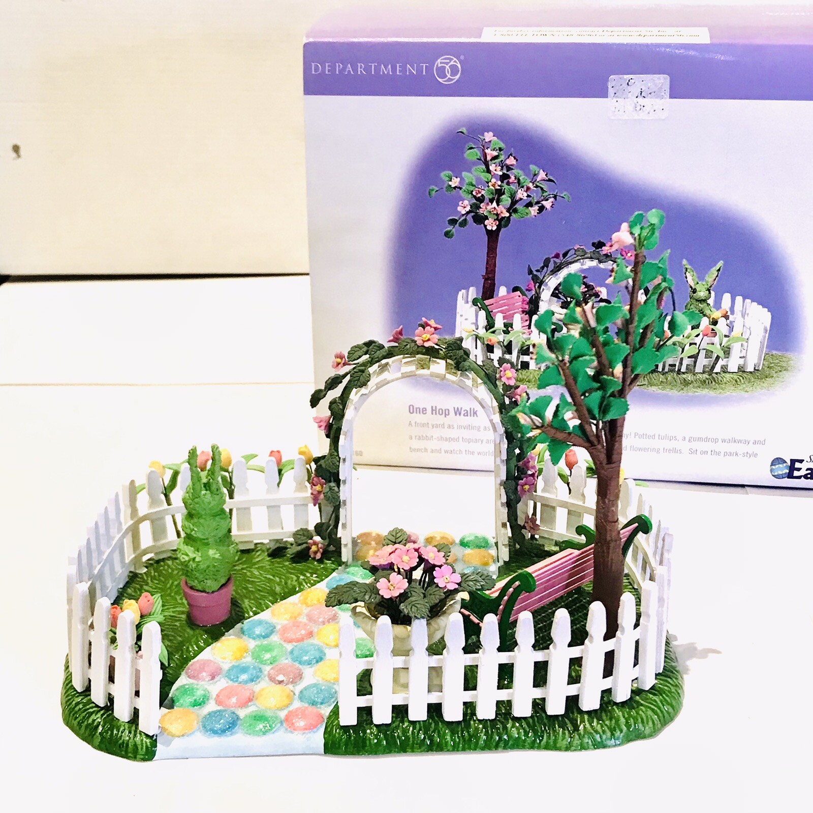 Dept 56 Easter Village One Hop Walk Bench Park Trellis Tree Flower NEW 55160 - Picture 2 of 12