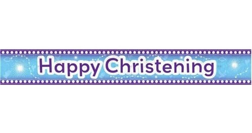 Amscan Happy Christening Blue Holographic Banner 2.7m NEW - Picture 2 of 4