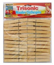 Wooden Clothes Pins 24 Pcs 3 " Long Drying, Hanging, Clothes, Laundry - TriSonic