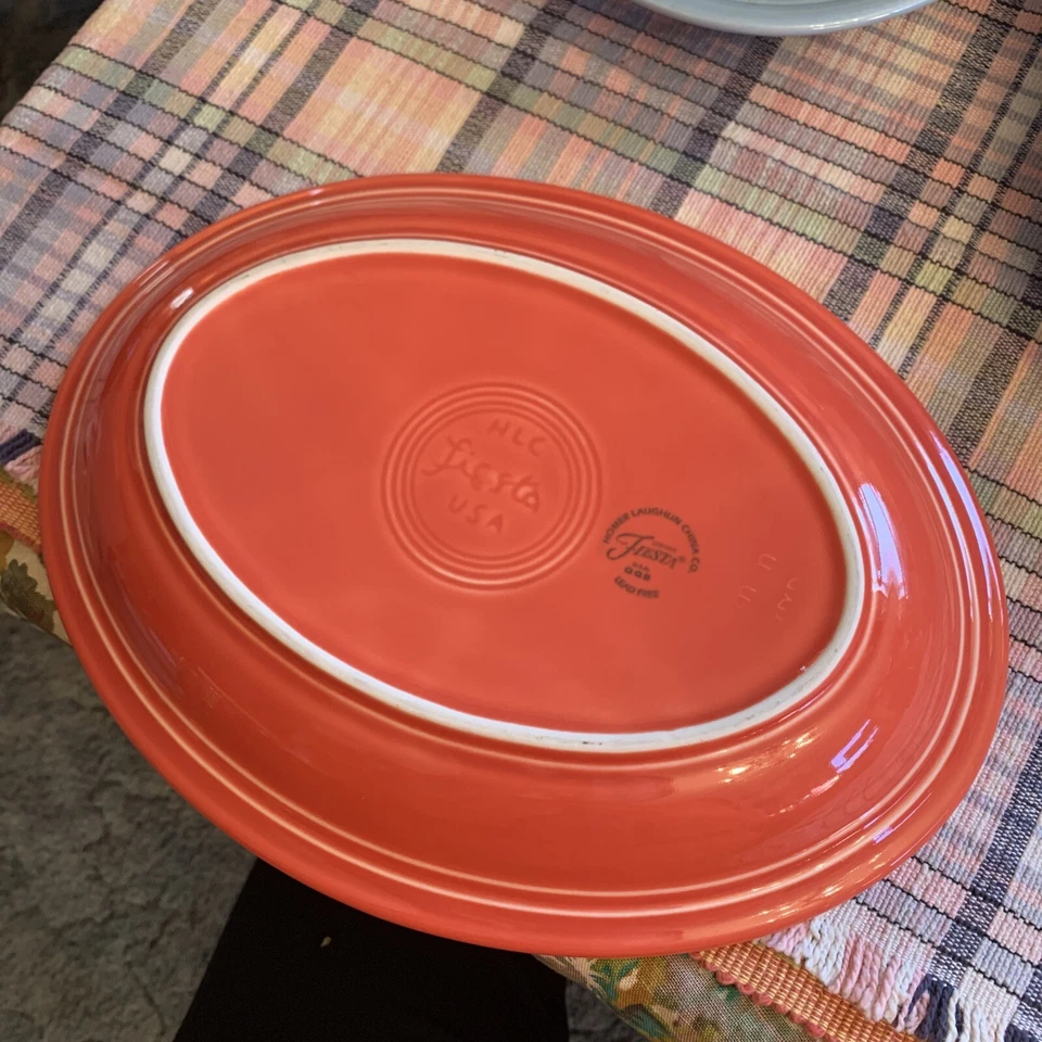 "Juego de 4 platos ovalados Fiesta Ware vintage de plato profundo azul verdoso rojo 11,25"" x 9""" Foto 4 de 4