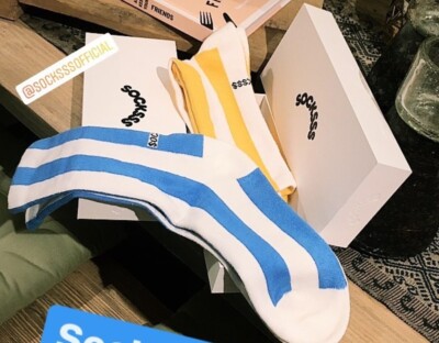 Socksss Thick Calf Socks, Blue Stripes, Size S/M, New/Sold out!