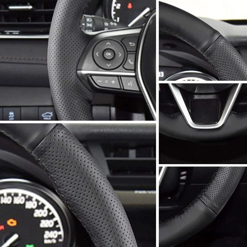 For Tesla Model 3 17-23 Y 20-23 Steering Wheel Cover Hand-Stitching Leather Wrap - Image 4 of 4