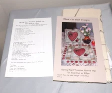 Spring Heart Primitive Hooked Mat or Pillow Stamped Fabric Appliques Pattern
