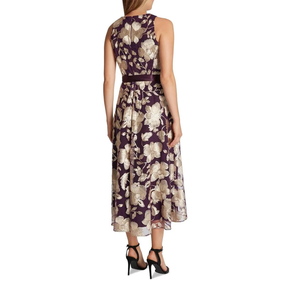Vestido midi Tahari by ASL 298781 Petite bordado ciruela/dorado 8P Foto 2 de 2