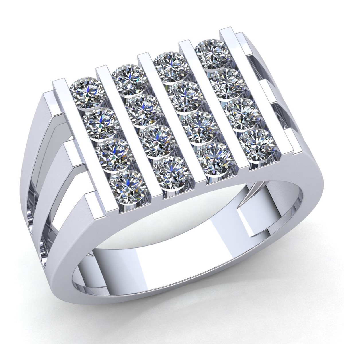 Genuine Round Cut Diamond Mens Modern Bar Set Engagement Ring 10K Gold