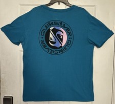 Quiksilver Double-Sided Blue T-Shirt Men's Size Large 100 Cotton