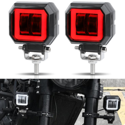 2x 3Zoll 7D Quadratisch LED Arbeitsscheinwerfer Rot Halo 20W 6000K SUV ATV DE