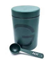 Ag1 Green Metal Canister With Screw On Lid And Scoop