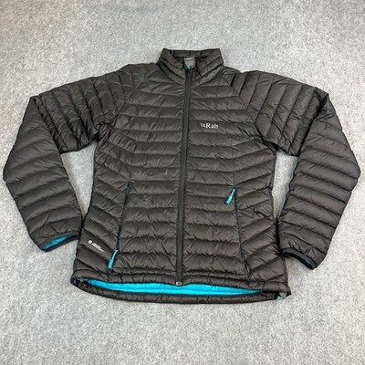 Rab Microlight Alpine Daunenjacke Damen UK10 schwarz türkis Pertex Puffer Nikwax