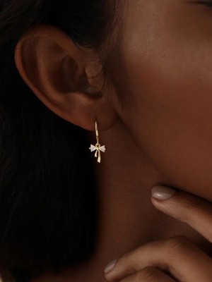 1.00TCW Triangle Cut Lab Created Bow Earrings Solid 14k Yellow Gold