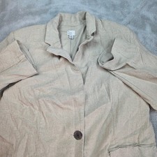 A New Day Linen Blend Blazer Women Medium Oatmeal Beige Two Button Lined Classic