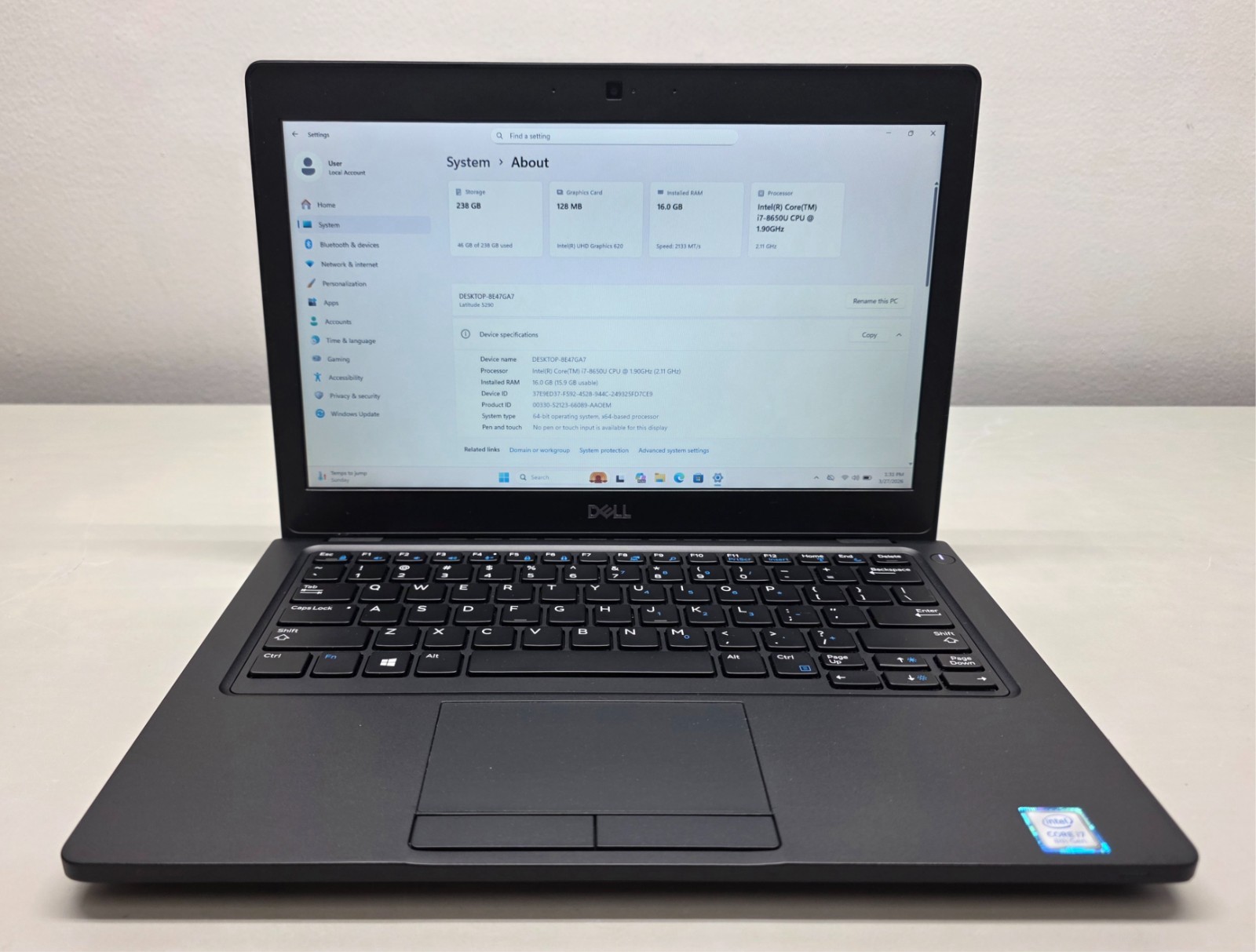 Dell Latitude 5290 12.5" i7-8650U 1.90GHz 16GB RAM 256GB M.2 SSD Windows 11 Pro