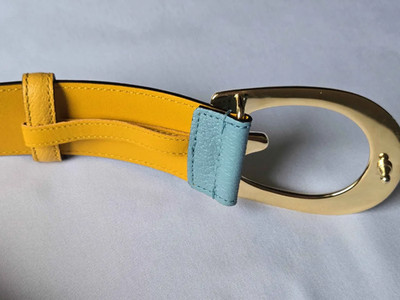 Gucci Reversible Memorable Buckle Belt Yellow Blue Size 105/42