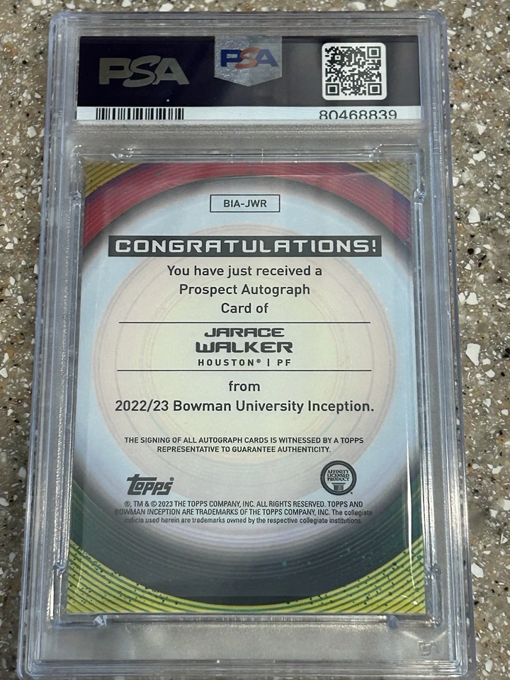 2022-23 Bowman Inception U Auto Jarace Walker #BIA-JWR Orange /25 PSA 10  - Image 3 of 3