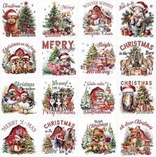 Vintage Christmas Rub on Transfers for Crafts, 16 Pcs 5.7 x inches, Red