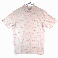 Straight Down Polo Shirt Mens Large White Seahorse Print UPF Short Sleeve