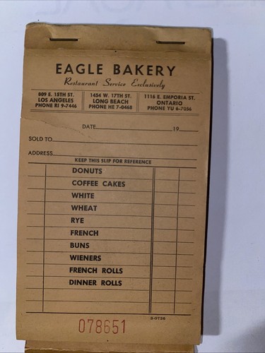 Eagle Bakery Los Angeles, Long Beach, Ontario Calif. Salesbook Vintage Unused - Afbeelding 2 van 6